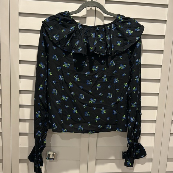WeWoreWhat NWT Watercolor Floral Ditsy Black Ruffle Blouse. - Picture 8 of 11